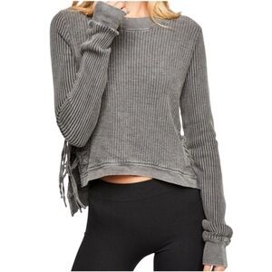 Free People One Interlaken Thermal top Waffle Knit Oversized charcoal grey